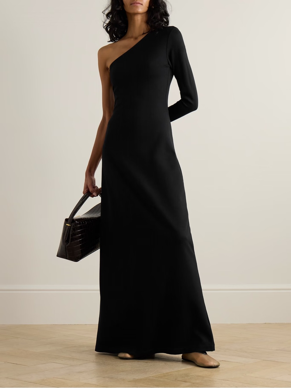 NWT: LESET Rio One-Shoulder Black Maxi Dress (S)